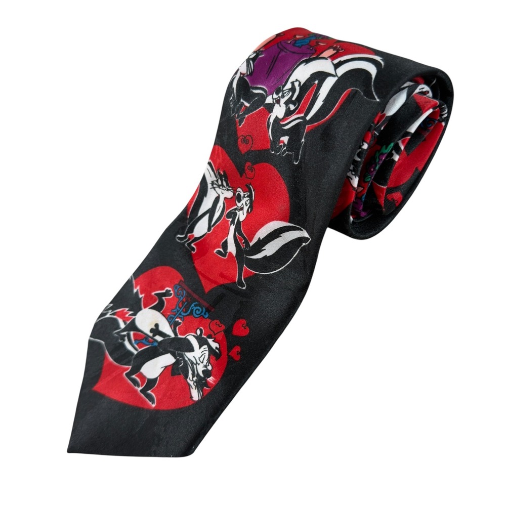 Looney Tunes Vintage Pepe Le Pew Heart Black Red Novelty Tie Men Fun Valentine's